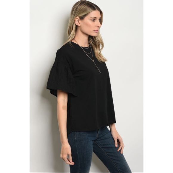 Black Eyelet Ruffle Sleeve Tee - Picture 4 of 8